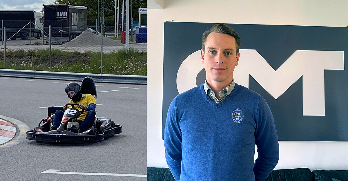 Björn Klaesson porträtt och kör gokart